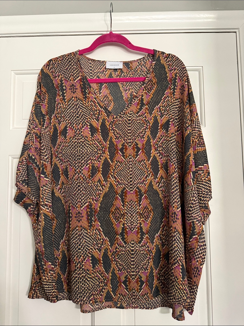 Adrienne Multicolor Snake-Print Blouse in Black, Brown, Pink, Gold